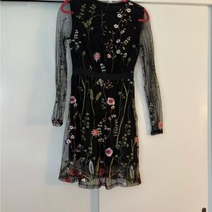 Amazon Black Dress with Floral Embroidery